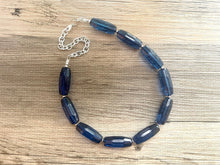 Load image into Gallery viewer, Navy Blue Beaded Necklace, blue Jewelry, Chunky statement necklace, navy jewelry set, blue statement necklace, dark blue earrings
