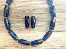 Load image into Gallery viewer, Navy Blue Beaded Necklace, blue Jewelry, Chunky statement necklace, navy jewelry set, blue statement necklace, dark blue earrings