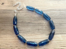 Load image into Gallery viewer, Navy Blue Beaded Necklace, blue Jewelry, Chunky statement necklace, navy jewelry set, blue statement necklace, dark blue earrings