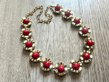 Load image into Gallery viewer, Christmas Necklace, Red & Gold Holiday Jewelry, Christmas Jewelry, Gold Jewelry, Beaded Christmas Gift Christmas Present