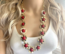 Load image into Gallery viewer, Christmas Necklace, Red & Gold Holiday Jewelry, Christmas Jewelry, Gold Jewelry, Beaded Christmas Gift Christmas Present