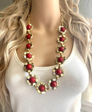 Load image into Gallery viewer, Christmas Necklace, Red & Gold Holiday Jewelry, Christmas Jewelry, Gold Jewelry, Beaded Christmas Gift Christmas Present