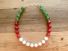 Load image into Gallery viewer, Christmas Jewelry Set, Red Green White Holiday Necklace Earrings Jewelry, Red Green Jewelry, Beaded Christmas Gift Present wreath