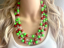 Load image into Gallery viewer, Christmas Necklace, Red & Green Bead Holiday Jewelry, Christmas Earrings set, Red Green Jewelry, Beaded Christmas Gift Christmas Present