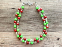 Load image into Gallery viewer, Christmas Necklace, Red & Green Bead Holiday Jewelry, Christmas Earrings set, Red Green Jewelry, Beaded Christmas Gift Christmas Present