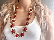 Load image into Gallery viewer, Christmas Necklace, Red & Gold Holiday Jewelry, Christmas Jewelry, Gold Jewelry, Beaded Christmas Gift Christmas Present