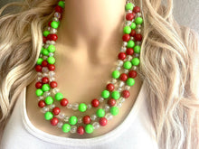Load image into Gallery viewer, Christmas Necklace, Red & Green Bead Holiday Jewelry, Christmas Earrings set, Red Green Jewelry, Beaded Christmas Gift Christmas Present