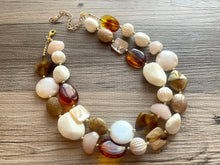 Load image into Gallery viewer, Café Au Lait chunky necklace, brown beaded jewelry, resin beaded orange necklace, fall necklace, necklace cream white tan beads