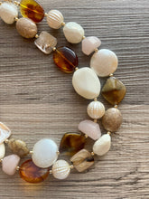 Load image into Gallery viewer, Café Au Lait chunky necklace, brown beaded jewelry, resin beaded orange necklace, fall necklace, necklace cream white tan beads