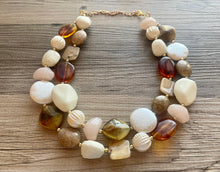 Load image into Gallery viewer, Café Au Lait chunky necklace, brown beaded jewelry, resin beaded orange necklace, fall necklace, necklace cream white tan beads
