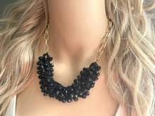 Load image into Gallery viewer, Black & Gold Statement Necklace Jewelry Set, Chunky Jewelry Big Beaded Crocheted Necklace, neutral black Jewelry Set knit