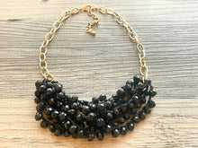 Load image into Gallery viewer, Black & Gold Statement Necklace Jewelry Set, Chunky Jewelry Big Beaded Crocheted Necklace, neutral black Jewelry Set knit