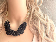 Load image into Gallery viewer, Black & Gold Statement Necklace Jewelry Set, Chunky Jewelry Big Beaded Crocheted Necklace, neutral black Jewelry Set knit