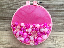 Load image into Gallery viewer, Pink Paradise Beaded Hoop Embroidered Circle, Gallery Wall 3D Art Colorful Decor, beaded wall hanging canvas, Bead rose baby nursery