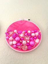 Load image into Gallery viewer, Pink Paradise Beaded Hoop Embroidered Circle, Gallery Wall 3D Art Colorful Decor, beaded wall hanging canvas, Bead rose baby nursery