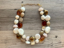 Load image into Gallery viewer, Café Au Lait chunky necklace, brown beaded jewelry, resin beaded orange necklace, fall necklace, necklace cream white tan beads