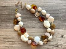 Load image into Gallery viewer, Café Au Lait chunky necklace, brown beaded jewelry, resin beaded orange necklace, fall necklace, necklace cream white tan beads