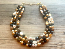 Load image into Gallery viewer, Mocha Chip Chunky Statement Necklace, gold bib necklace, gold brown black necklace necklace, wedding bridesmaid chunky