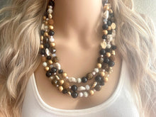 Load image into Gallery viewer, Mocha Chip Chunky Statement Necklace, gold bib necklace, gold brown black necklace necklace, wedding bridesmaid chunky