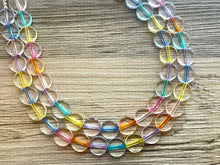 Load image into Gallery viewer, Rainbow Beaded Necklace, Colorful Jewelry, Chunky statement necklace, big beaded necklace, rainbow jewelry, rainbow baby confetti necklace