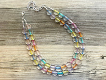 Load image into Gallery viewer, Rainbow Beaded Necklace, Colorful Jewelry, Chunky statement necklace, big beaded necklace, rainbow jewelry, rainbow baby confetti necklace