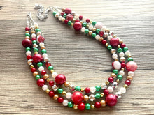 Load image into Gallery viewer, Christmas Necklace, Red Green Gold Silver Holiday Jewelry, Christmas Jewelry, Red Green Jewelry, Beaded Christmas Gift Christmas Present