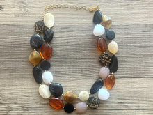 Load image into Gallery viewer, Neutral Statement Necklace, chunky beaded jewelry, chunky black tan white ginger necklace, color block beaded necklace, beaded jewelry