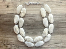 Load image into Gallery viewer, Big Beaded beige necklace, Cream Necklace, Double Strand Statement Jewelry, Off White extra Chunky Bib Bone Necklace eggshell