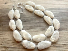 Load image into Gallery viewer, Big Beaded beige necklace, Cream Necklace, Double Strand Statement Jewelry, Off White extra Chunky Bib Bone Necklace eggshell