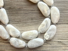 Load image into Gallery viewer, Big Beaded beige necklace, Cream Necklace, Double Strand Statement Jewelry, Off White extra Chunky Bib Bone Necklace eggshell