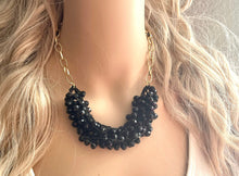 Load image into Gallery viewer, Black & Gold Statement Necklace Jewelry Set, Chunky Jewelry Big Beaded Crocheted Necklace, neutral black Jewelry Set knit