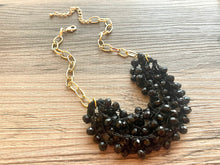 Load image into Gallery viewer, Black & Gold Statement Necklace Jewelry Set, Chunky Jewelry Big Beaded Crocheted Necklace, neutral black Jewelry Set knit