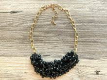 Load image into Gallery viewer, Black & Gold Statement Necklace Jewelry Set, Chunky Jewelry Big Beaded Crocheted Necklace, neutral black Jewelry Set knit