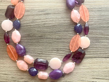 Load image into Gallery viewer, Seascape Eggplant & Peach Coral Chunky Statement Necklace, Multi-Strand Beaded Jewelry eggplant jewelry, bridesmaid wedding