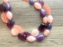 Load image into Gallery viewer, Seascape Eggplant & Peach Coral Chunky Statement Necklace, Multi-Strand Beaded Jewelry eggplant jewelry, bridesmaid wedding