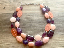 Load image into Gallery viewer, Seascape Eggplant & Peach Coral Chunky Statement Necklace, Multi-Strand Beaded Jewelry eggplant jewelry, bridesmaid wedding