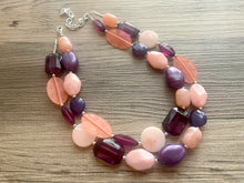 Load image into Gallery viewer, Seascape Eggplant & Peach Coral Chunky Statement Necklace, Multi-Strand Beaded Jewelry eggplant jewelry, bridesmaid wedding