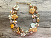 Load image into Gallery viewer, Gold Goddess chunky statement necklace, big beaded jewelry, gifts for women bib jewelry Multi-Strand Nugget metallic resin cream rosegold