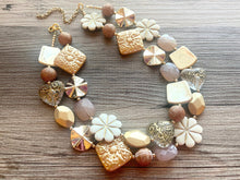 Load image into Gallery viewer, Gold Goddess chunky statement necklace, big beaded jewelry, gifts for women bib jewelry Multi-Strand Nugget metallic resin cream rosegold