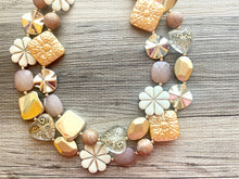 Load image into Gallery viewer, Gold Goddess chunky statement necklace, big beaded jewelry, gifts for women bib jewelry Multi-Strand Nugget metallic resin cream rosegold