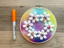 Load image into Gallery viewer, Rainbow Beaded Hoop, Tie Dye Embroidered Circle, Gallery Wall 3D Art Colorful Decor, beaded wall hanging canvas, Bead rainbow baby nursery