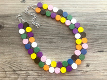 Load image into Gallery viewer, Colorful Wood Statement Necklace, Chunky Beaded Necklace, colorful Jewelry, rainbow necklace, multi color Necklace, beaded necklace jewelry