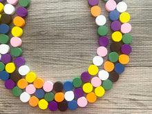 Load image into Gallery viewer, Colorful Wood Statement Necklace, Chunky Beaded Necklace, colorful Jewelry, rainbow necklace, multi color Necklace, beaded necklace jewelry
