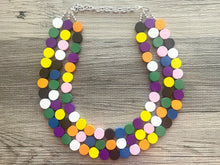 Load image into Gallery viewer, Colorful Wood Statement Necklace, Chunky Beaded Necklace, colorful Jewelry, rainbow necklace, multi color Necklace, beaded necklace jewelry