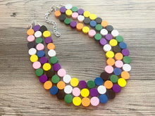 Load image into Gallery viewer, Colorful Wood Statement Necklace, Chunky Beaded Necklace, colorful Jewelry, rainbow necklace, multi color Necklace, beaded necklace jewelry