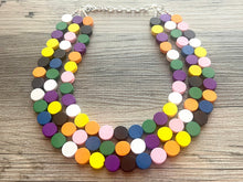 Load image into Gallery viewer, Colorful Wood Statement Necklace, Chunky Beaded Necklace, colorful Jewelry, rainbow necklace, multi color Necklace, beaded necklace jewelry