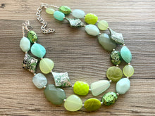 Load image into Gallery viewer, Patty Green Double Strand statement necklace, pretty big beaded chunky jewelry, silver metallic jewelry painted necklace mint