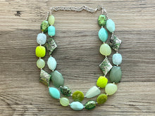 Load image into Gallery viewer, Patty Green Double Strand statement necklace, pretty big beaded chunky jewelry, silver metallic jewelry painted necklace mint