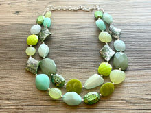 Load image into Gallery viewer, Patty Green Double Strand statement necklace, pretty big beaded chunky jewelry, silver metallic jewelry painted necklace mint