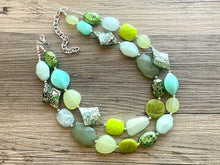 Load image into Gallery viewer, Patty Green Double Strand statement necklace, pretty big beaded chunky jewelry, silver metallic jewelry painted necklace mint